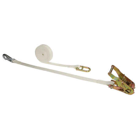 US CARGO CONTROL 1" x 12' White Tent Ratchet Strap w/ Bull Nose Hook & Double D-Ring 2612BNSH1DDR-WHT